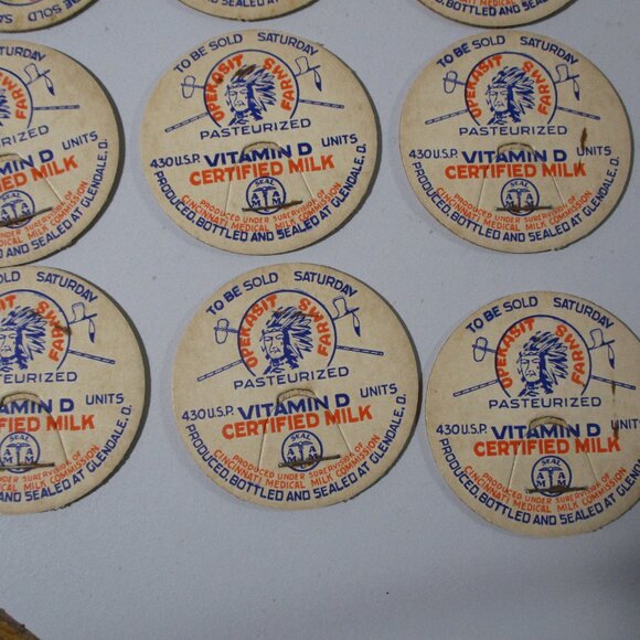 Lot of 21 Vintage Opekasit Farms Dairy Milk Bottle Caps Lids Glendale Ohio - Picture 2 of 4